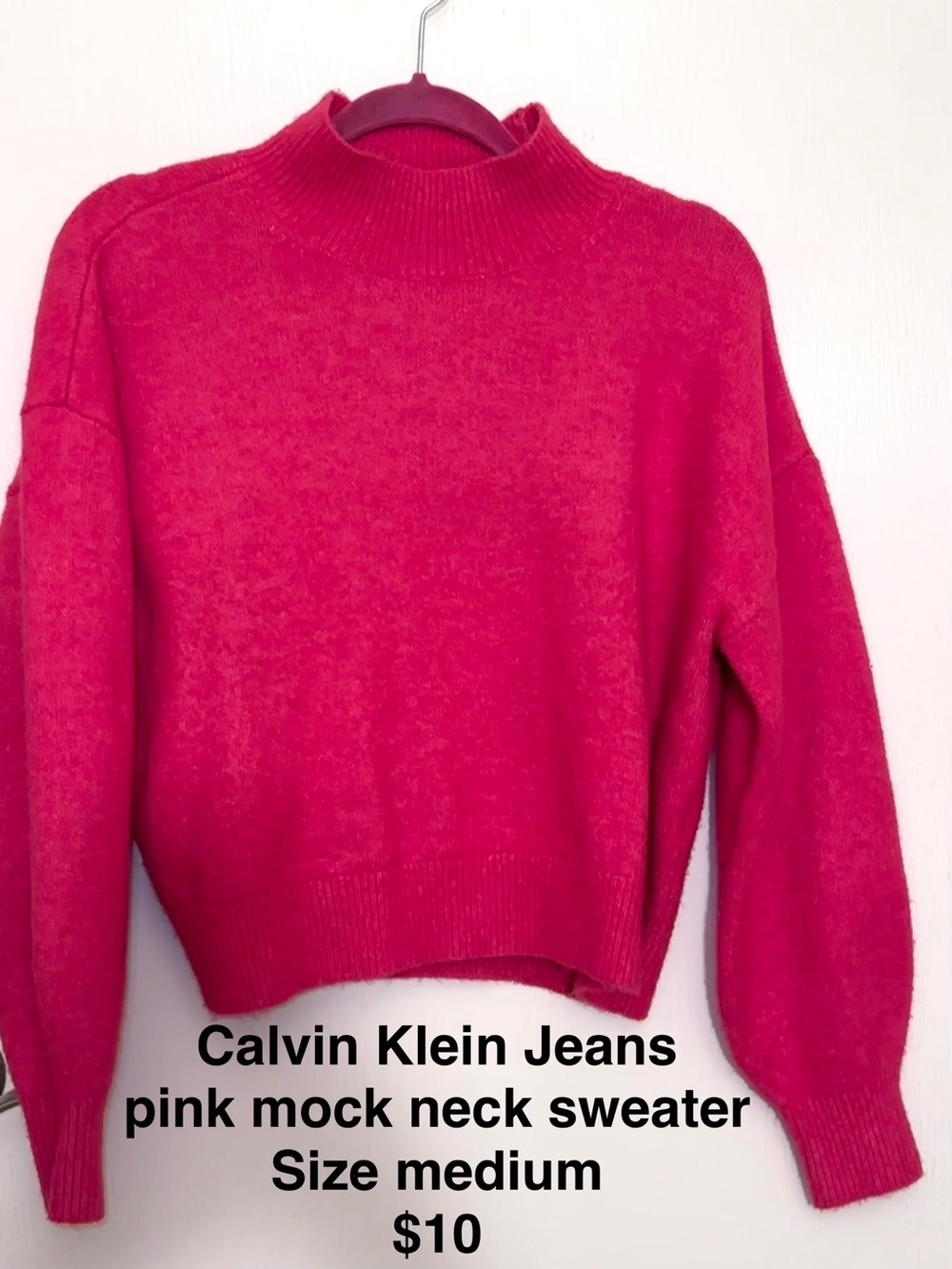 Calvin Klein Jeans Bright Pink Mock Neck Sweater